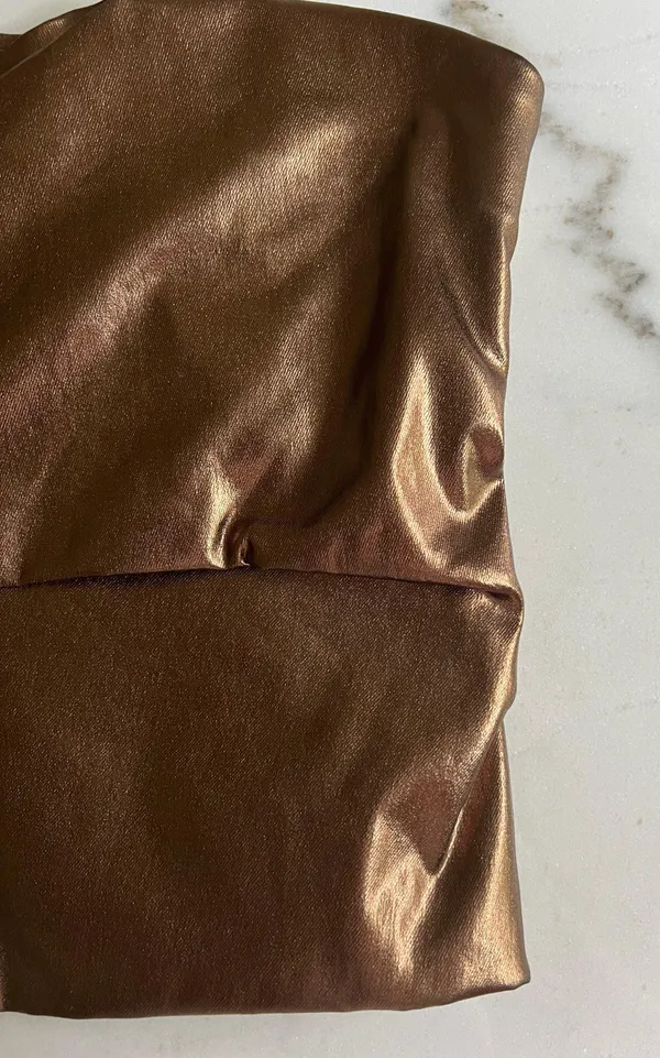 ZARA Metallic Bronze Ruched Tapered Strapless Top - Image 8