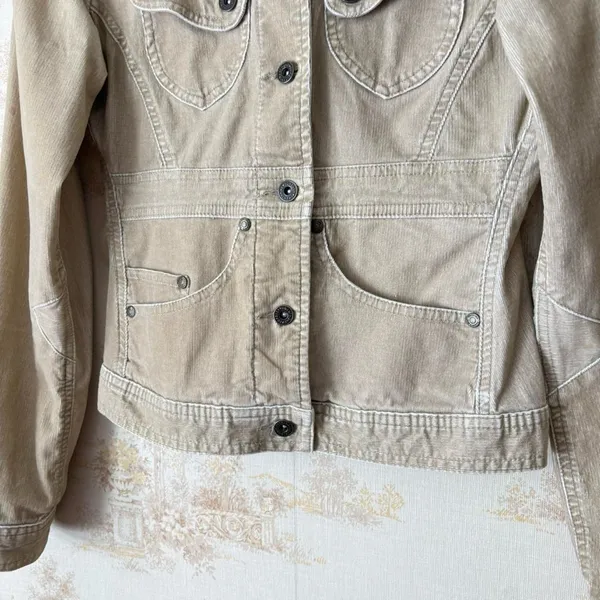 Vintage 90s y2k Forever 21 tan corduroy western yoke fairycore cargo jacket S - Image 8
