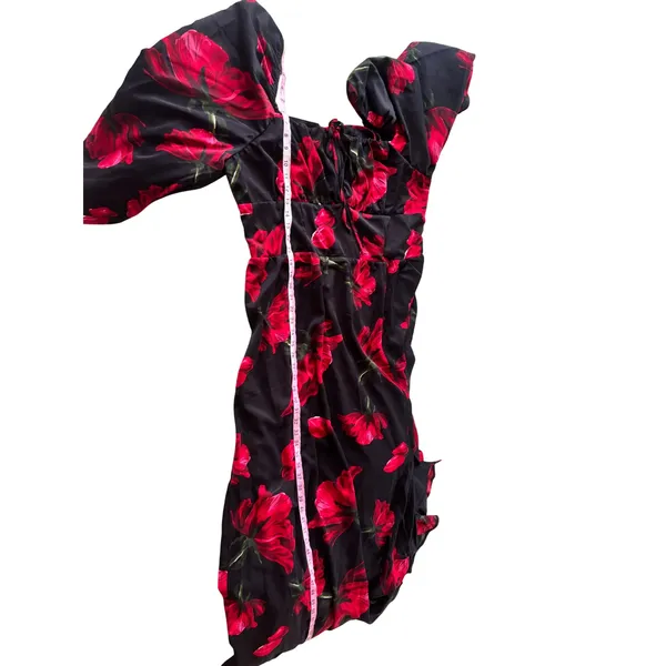 Boohoo Dress 16 Milkmaid Balloon Sleeve Romantic Dark‎ Florals Gothic Victorian - Image 9