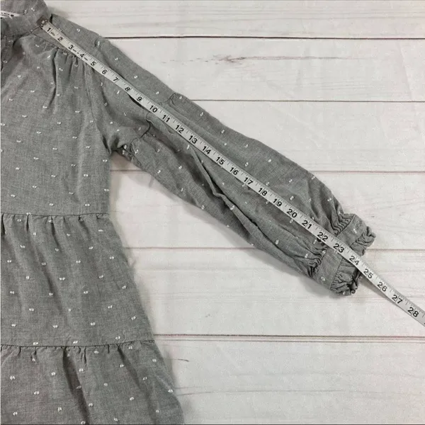 Zara Gray Swiss Dot Long Sleeve V-Neck Tiered Short Casual Dress Size XS - Image 8