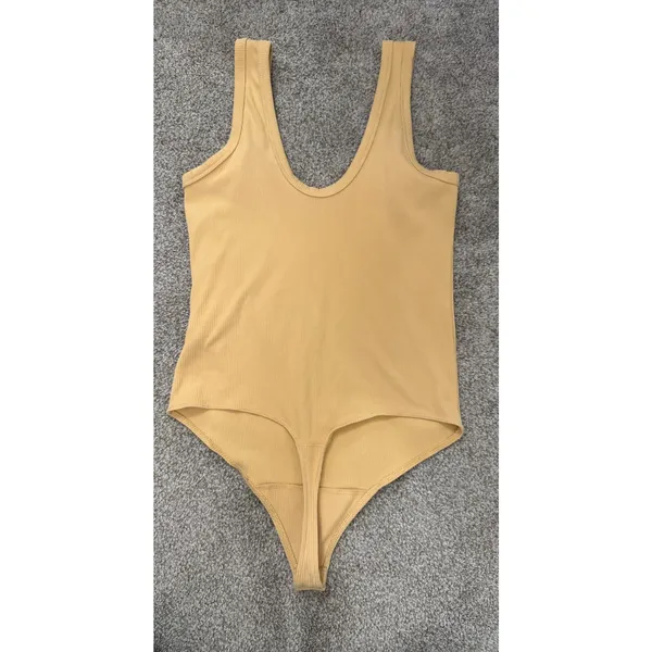 Abercrombie & Fitch SoftAF Ribbed Thong Bodysuit Butter Yellow Large - Image 7