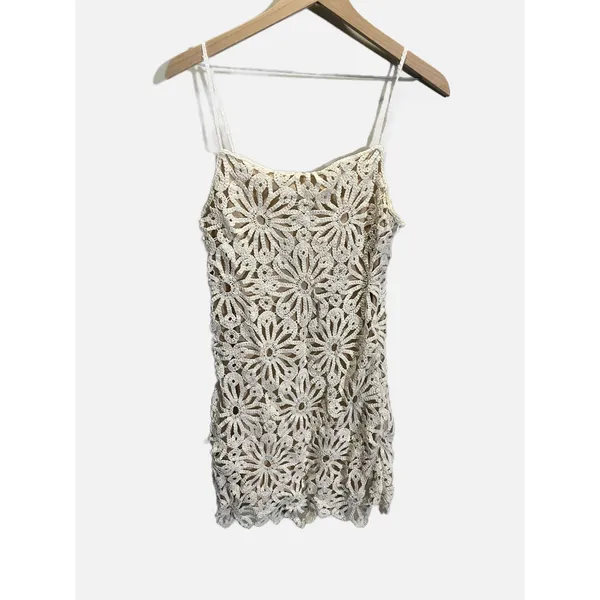 Steve Madden‎ Daisy Mini Dress Womens 10 White Crochet Floral Boho Bridal Party - Image 2