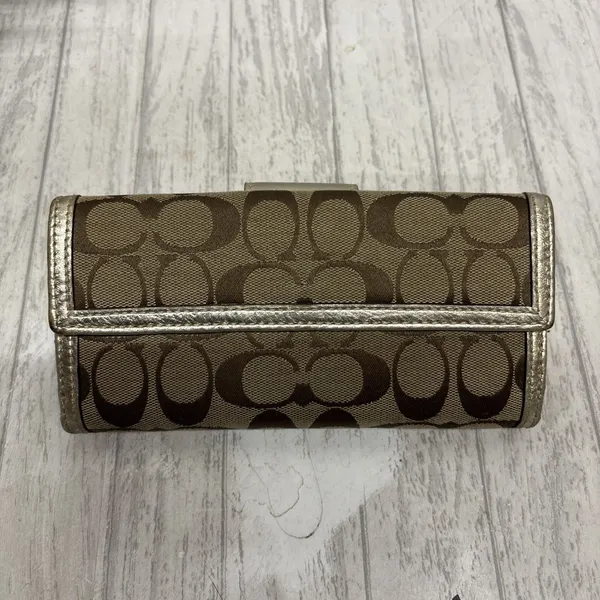 Coach turn lock Signature Brown Tan Gold Wallet With Insert - Image 2