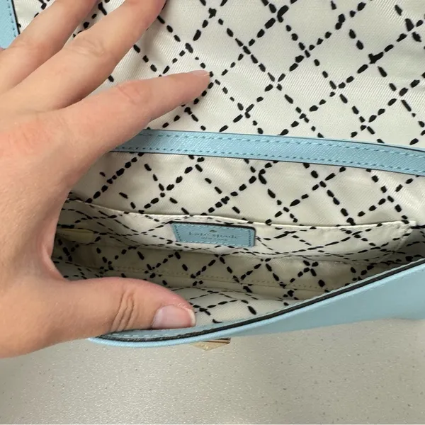 Kate Spade Mint Green Leather Square Clutch Handbag Purse Silver Hardware - Image 11