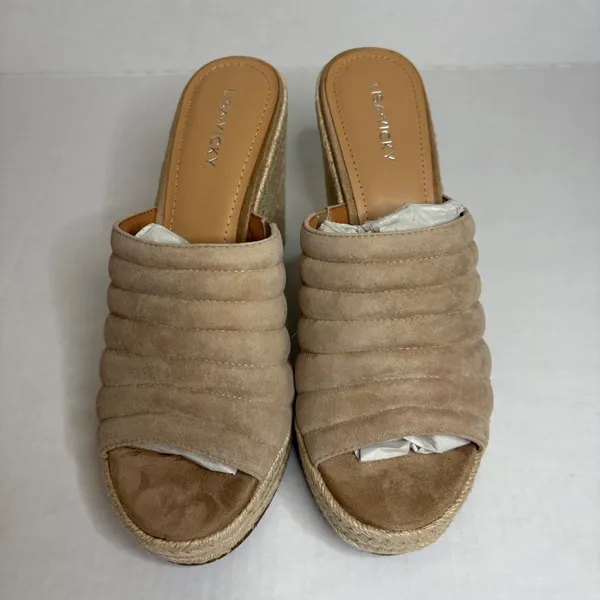 Lisa Vicky Tan‎ Camel Kid Suede Wedge Espadrille Platform Sandal Mules Size 9 - Image 2