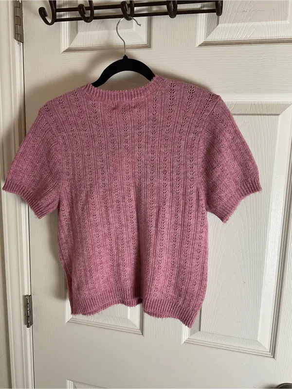NWT Universal Thread Pink Pointelle Short Sleeve Knit Sweater Top Size L - Image 6