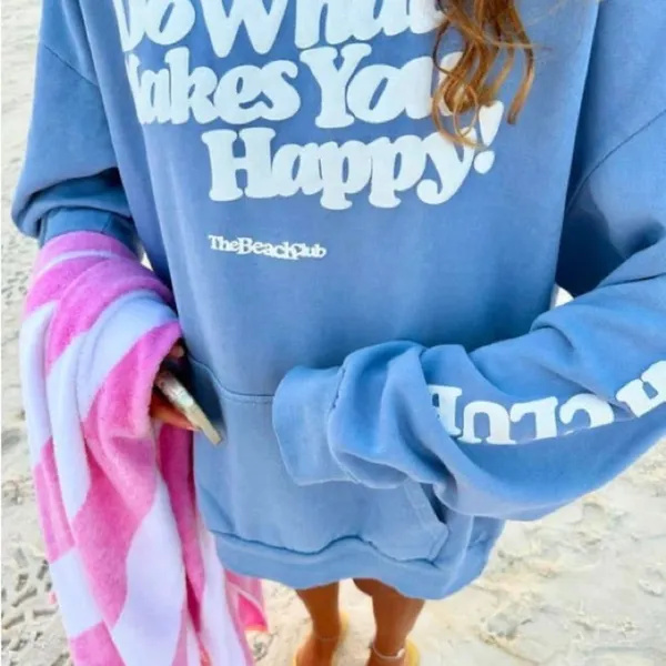 Beach Club HAPPY HOODIE LIGHT BLUE Size Large Do What Makes You Happy - Image 3