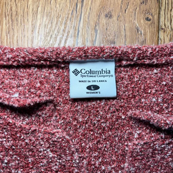 Columbia Red Marled Knit Notched Neck Sweater Womens Large Cabincore Cozy Fall - Image 2