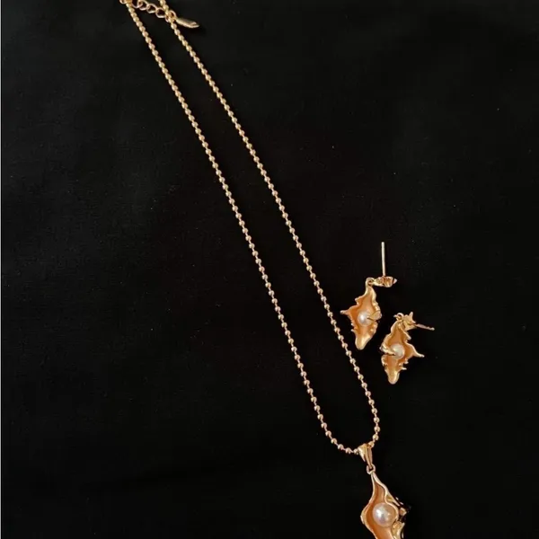 NEW Conchshell sterling silver necklace earring jewelry set 18k REAL gold plated - Image 5