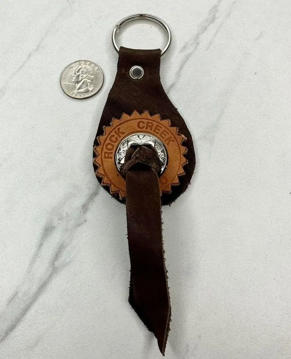 Soft Brown Leather Fringe Western Concho Rock Creek Idaho Boho Keychain Keyring - Image 3