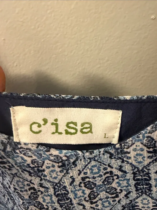 C'isa Blue Patchwork Ruffled Mini Dress – Size Large - Image 4