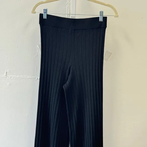 H&M Black Ribbed Knit Wide Leg Pull On Pants High Waisted XS Minimalist - Image 5
