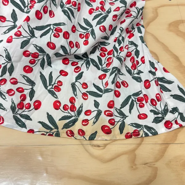 Code Mode Cherry Print Cotton Midi Dress White Red Small Summer Picnic - Image 9