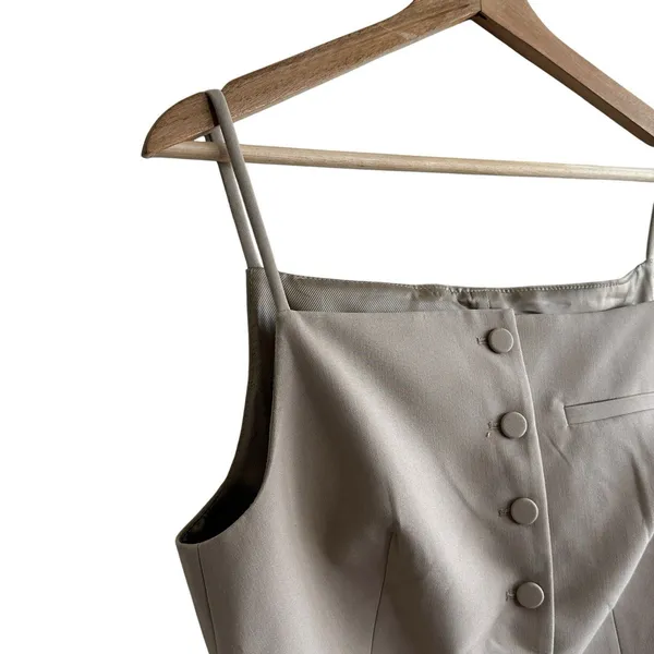 ZARA Tailored Vest Sz L Taupe Neutral Button Front Women’s Preppy - Image 9