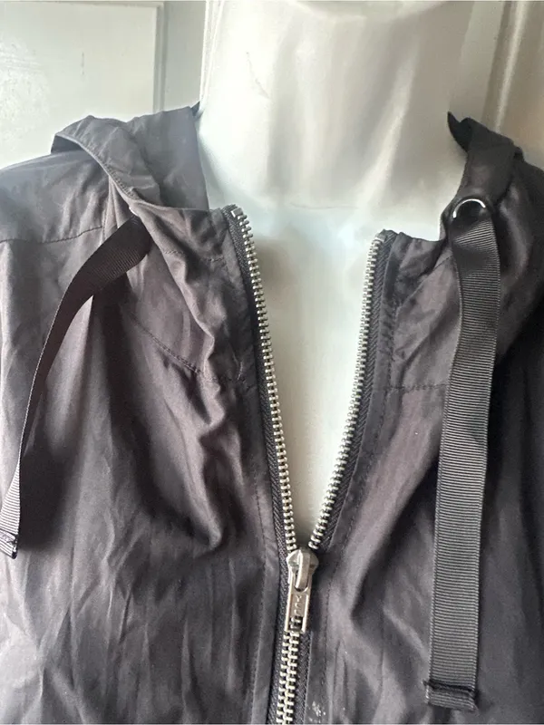 Fabletics Black Half Zip Windbreaker Jacket M Hooded Sheer Floral Lace Hem - Image 6