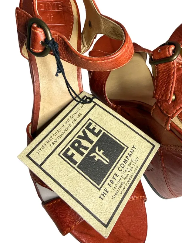 Frye NWT Corrina Campus Wedge Platform Sandals Leather Burnt Red Size 8.5 - Image 2