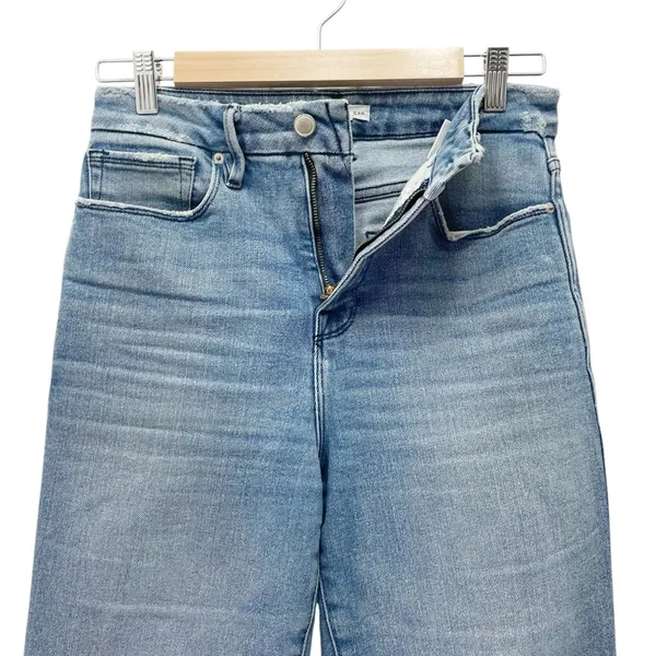 Good American Good Curve Straight Jeans Medium Wash Fray Pockets Size 26 | 2 - Image 7