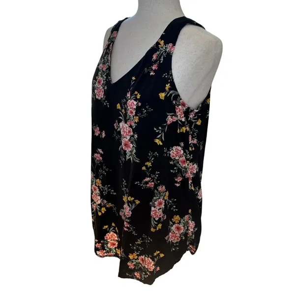 Old Navy Sleeveless Floral V-Neck Tank Top Black Pink Yellow Green M Tall - Image 4