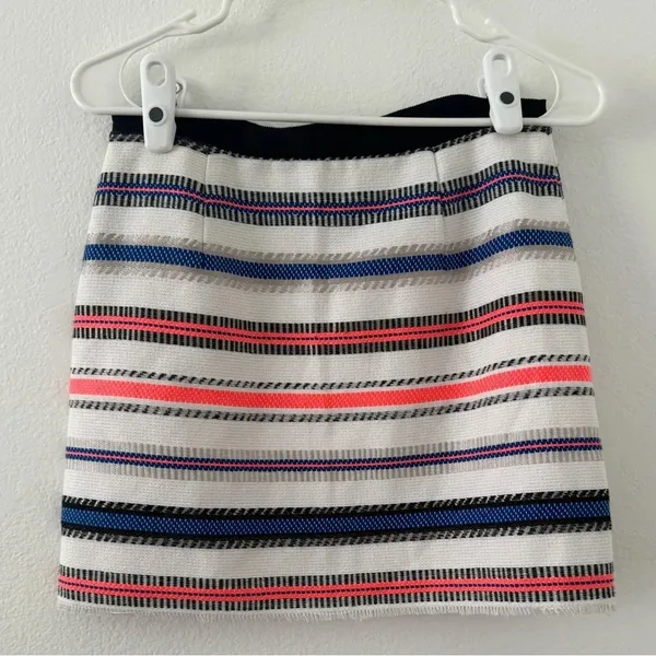 Milly Multi Color Striped White Mini Skirt Cotton Blend Preppy Luxe Size 2 - Image 2