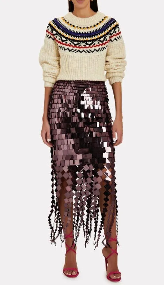 New JONATHAN SIMKHAI Lucee Paillette-Embellished High-Waisted Skirt in Chocolate - Image 3