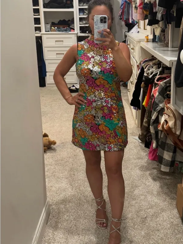 Floral Sequin Shift Dress - Image 3