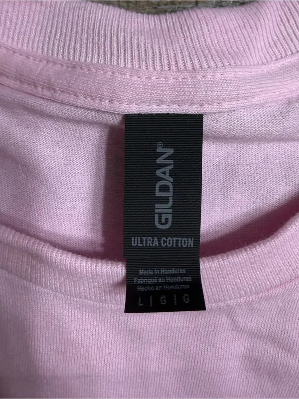 Gildan Light Pink Crop Long-Sleeve Tee with Rainbow Ghost Graphic - Image 2