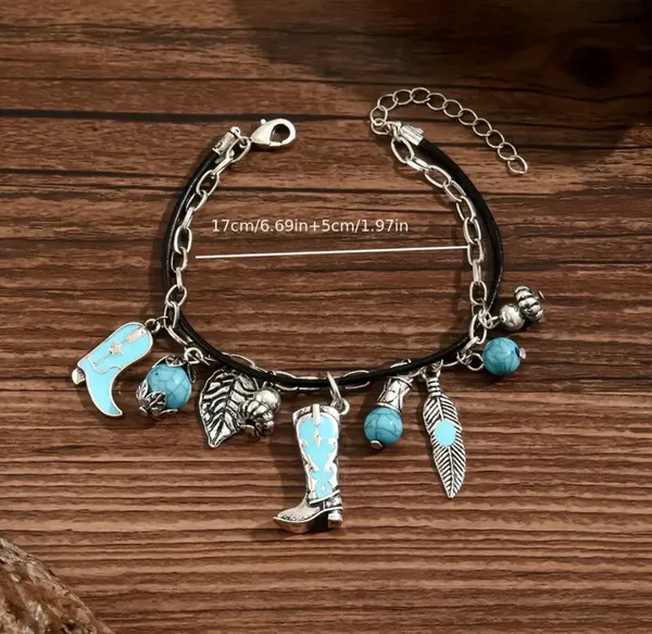 Silver and Turquoise Charm Bracelet Blue - Image 3