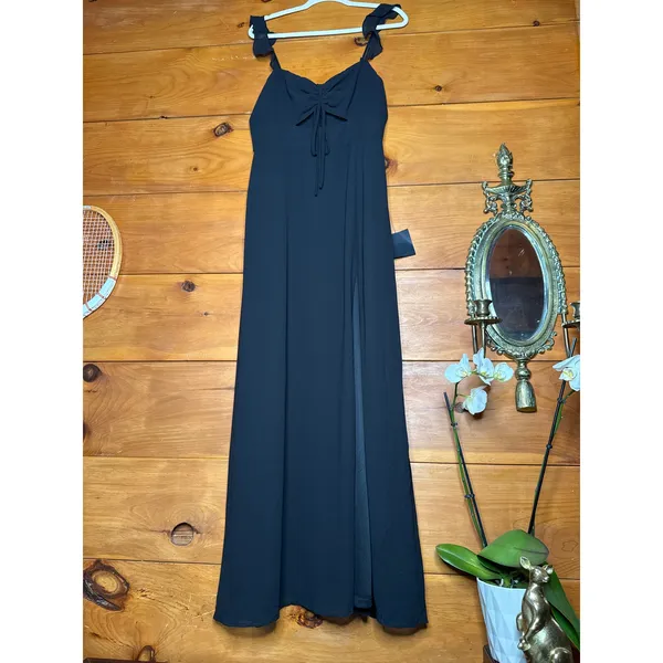 NWT Lulus The Way to Love Black Ruffled Maxi Dress Bridesmaid Gala Banquet Sz L - Image 2
