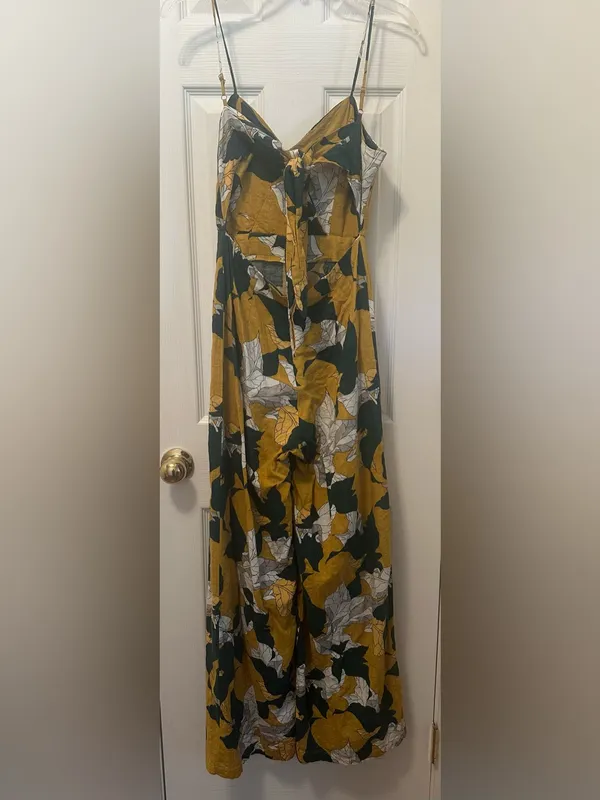 Lulus Isla Mujeres Yellow Tropical Print Tie-Back Wide Leg Jumpsuit - Image 8