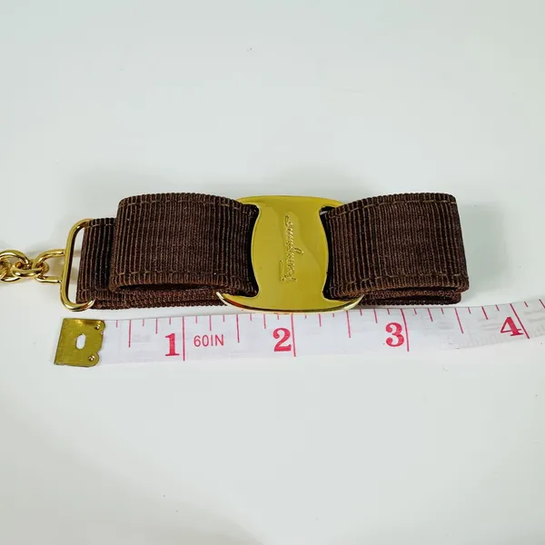 Salvatore Ferragamo Vara Bow Keychain Womens One Size Brown Gold Logo Italy - Image 7