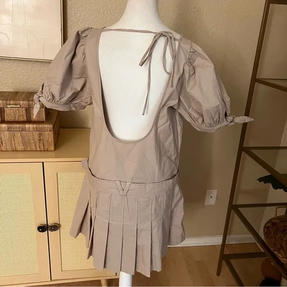 FREE PEOPLE NWOT Sevi Mini‎ Dress Belted Pleated Puff Sleeve Size Large - Image 6