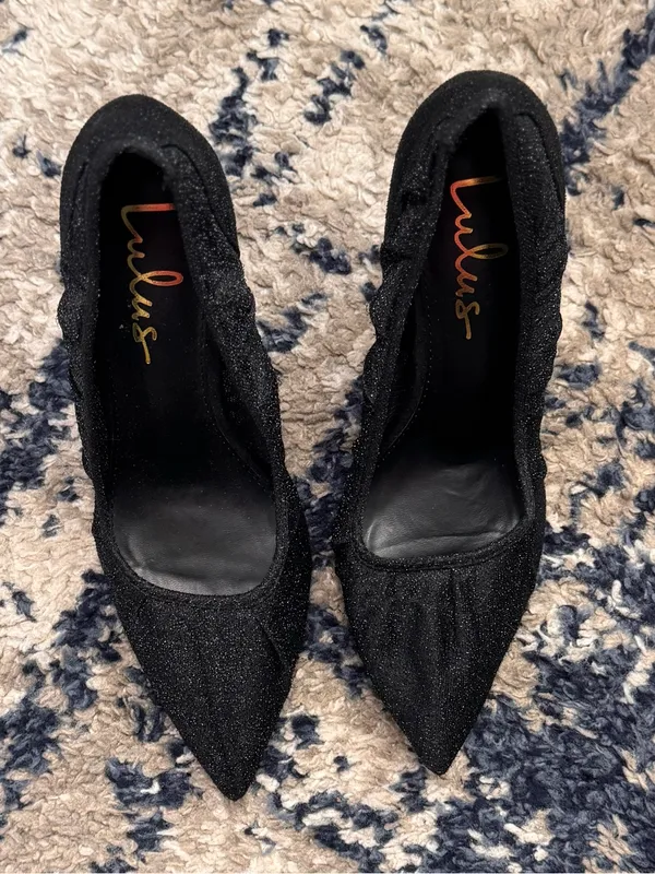 NWOB LuLu’s Megin Sparkle Black Shimmer Fabric Pointed-toe 4” Stiletto Heels 7.5 - Image 3