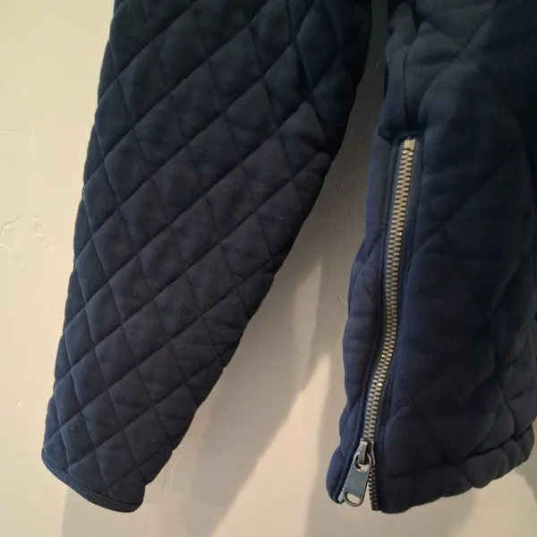 Athleta Sweatshirt Navy Blue Retroplush Quilted Crewneck Side Zippers size Small - Image 3