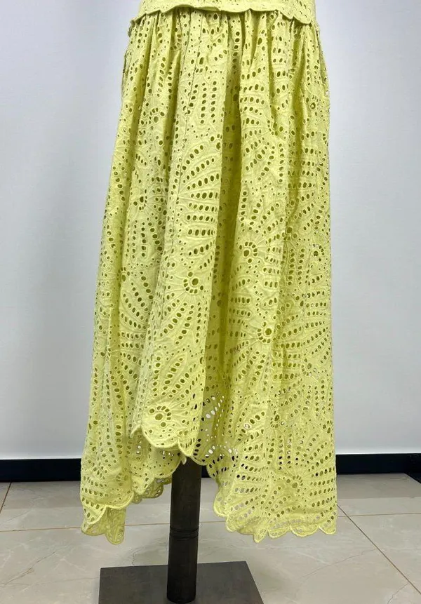 NWOT Farm Rio Embroidered Eyelet A-Line Asymmetry Beads Midi Dress Size L Cotton - Image 9