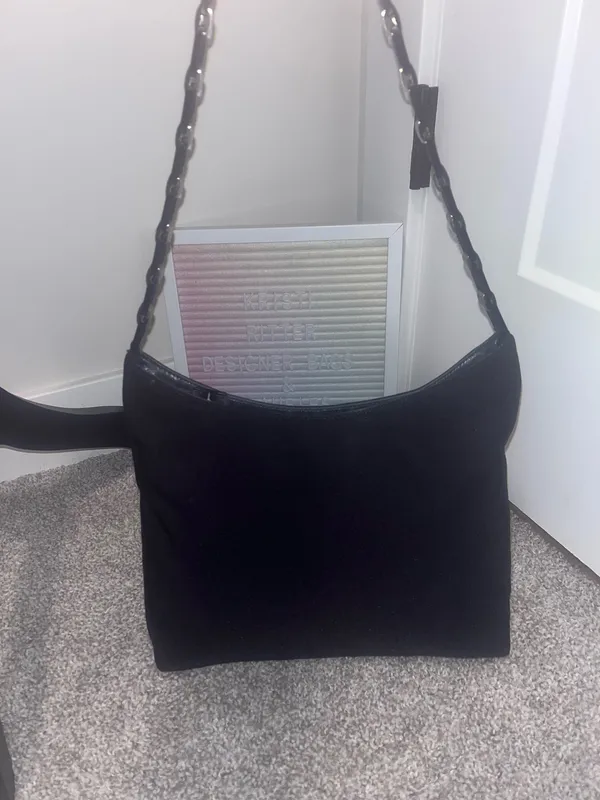 Salvatore Ferragamo Black Canvas Bag Chain Link Shoulder - Image 11