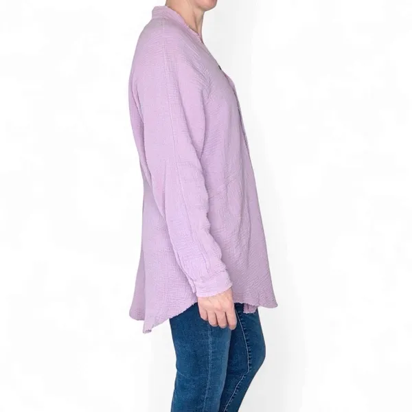 Light Purple Gauze Oversized Minimalist Casual Button Down Shirt - Image 5