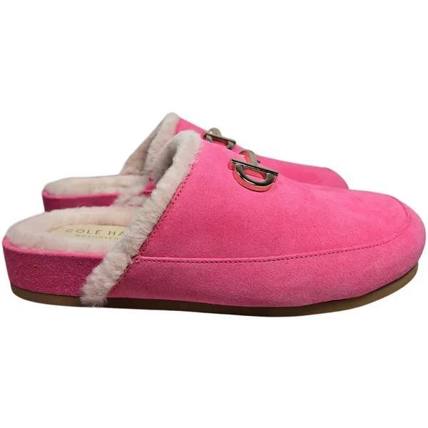 Cole Haan Mc Ada Mule Slippers‎ Hot Pink Suede Faux Fur Lined Size 5.5B - Image 5