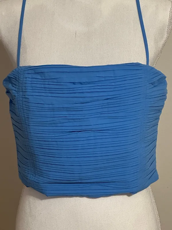 Madewell Blue Crinkle Poplin Crop Spaghetti Strap Tube Top NWT - Image 5