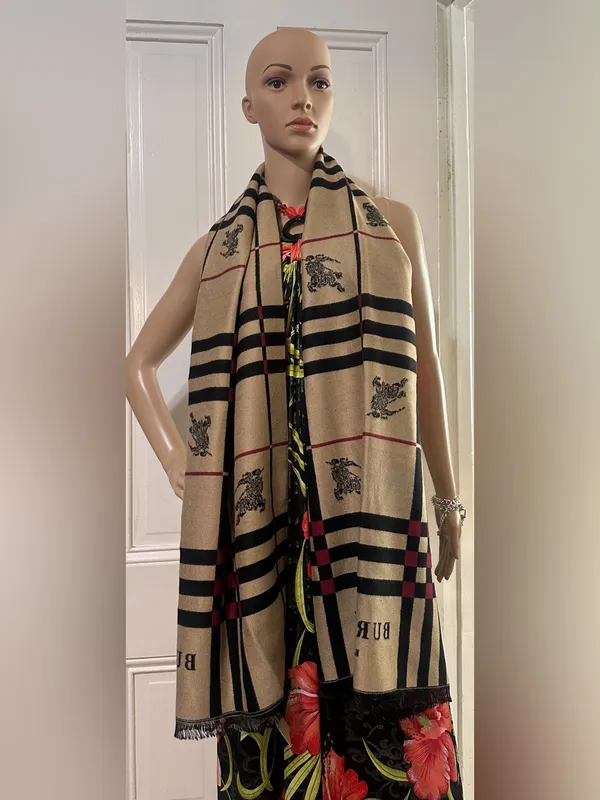 Burberry Black, Red & Cream Plaid Logo Scarf NWT - Image 8