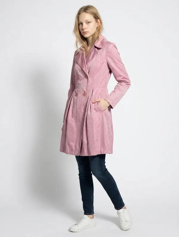 Pink Stylish DKNY Fitted Trench Coat XS - Image 4