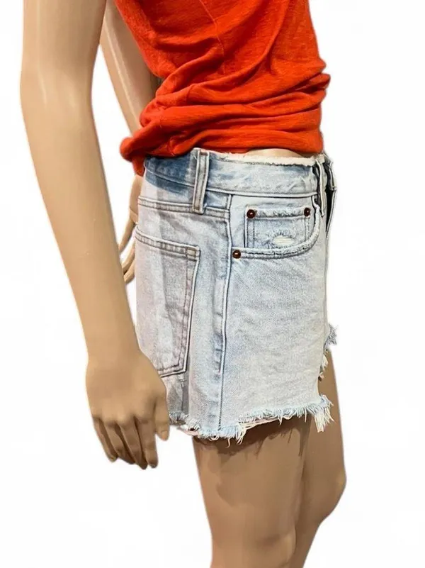Abercrombie & Fitch ANNIE HIGH RISE SHORT Denim Jean Shorts Raw Hem Size 28/6 - Image 3