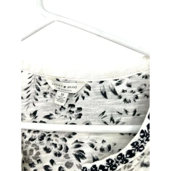 Lucky Brand M Shirt Top black white patterned long-sleeve peasant embroidered - Image 4
