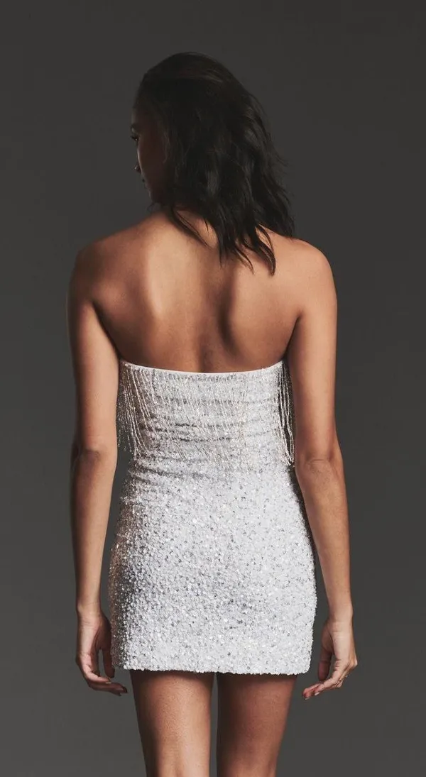 Retrofête NWT CASSANDRA SEQUIN FRINGE White DRESS - Image 4