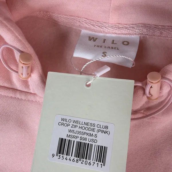 Women's Wilo The Label Wellness Club Crop Zip Hoodie Pink Size Small - Image 3