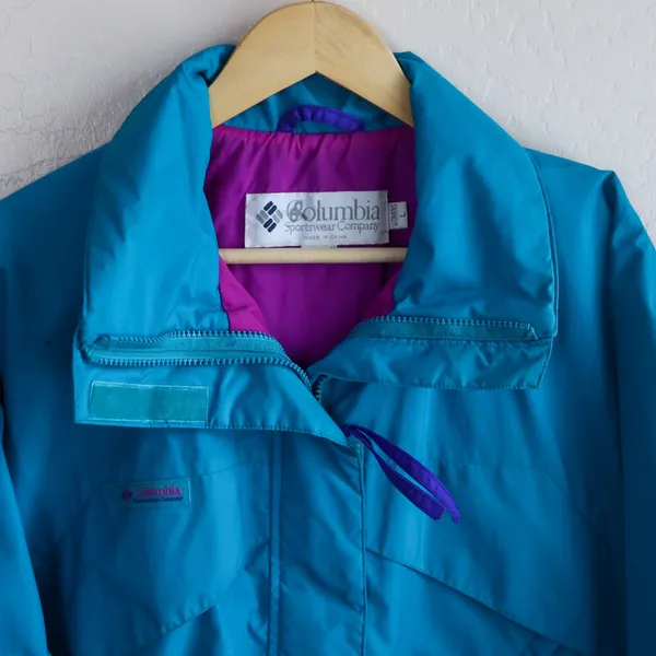 Vintage 90s Columbia Windbreaker Jacket‎ Womens L Teal Purple Radial Sleeve - Image 12