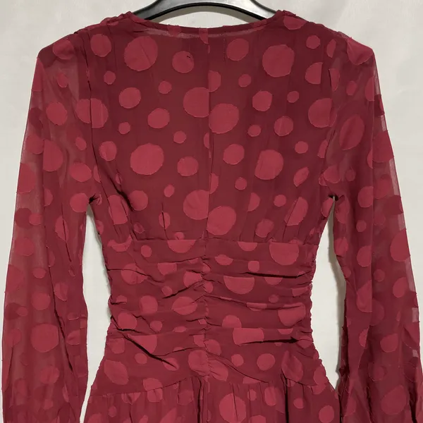 ASOS New Design V-Neck Ruched Waist Long Sleeve Skater Mini Dress Oxblood Size 0 - Image 17