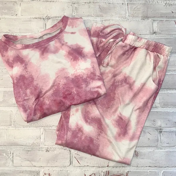 Pink white tie dye matching jogger sweatsuit outfit - Image 4
