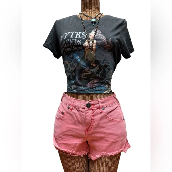 Free People Denim Distressed Cut-offs Raw Frayed Hem Pink Wash Sz 25 - Image 3