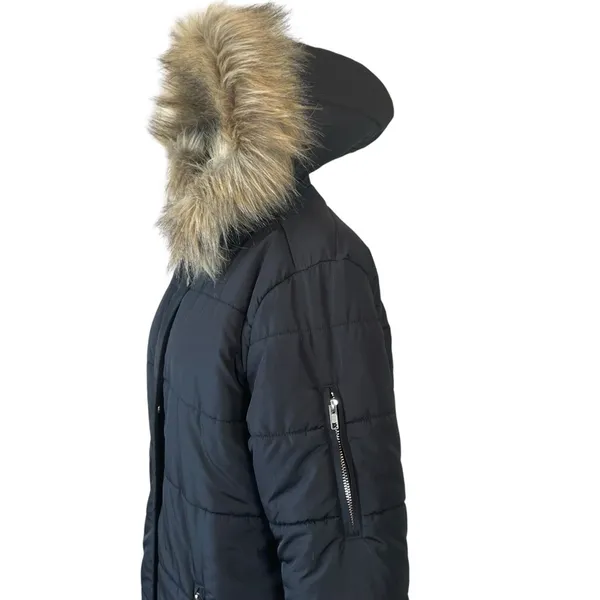 Charlotte Russe Black Faux Fur Hooded Puffer Jacket Size Large - Image 4