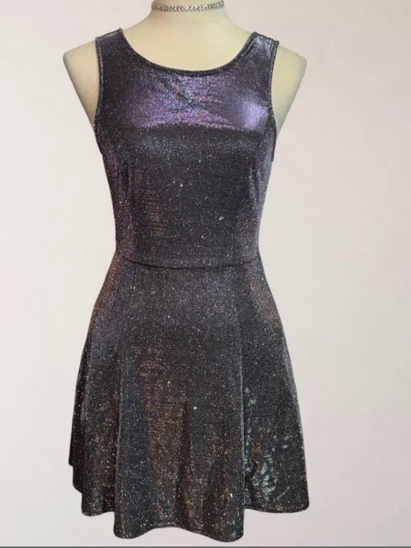 Speechless Metallic Glitter Open Back Skater Mini Dress Size S - Image 3